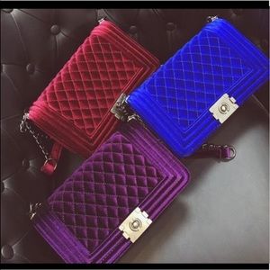 Quilted velvet purple purse